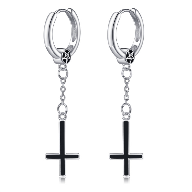 Sterling Silver Agate Cross Drop Earrings-1