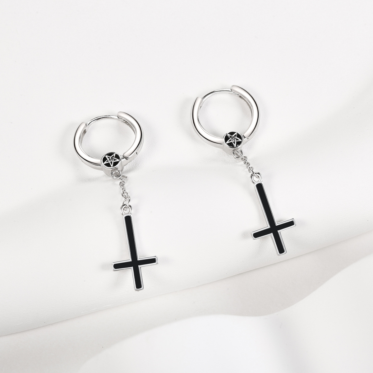 Boucles d'oreilles pendantes en argent sterling avec croix en agate-3