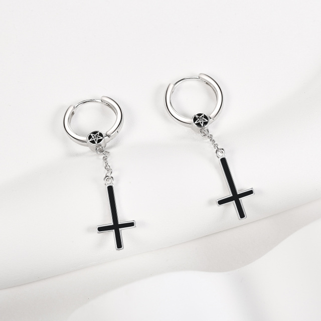 Sterling Silver Agate Cross Drop Earrings-3