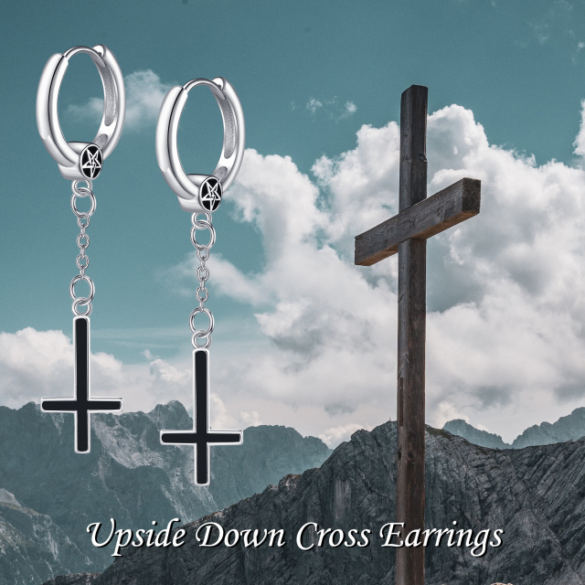 Sterling Silver Agate Cross Drop Earrings-5