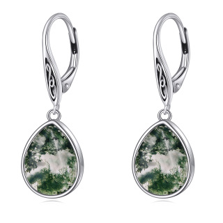 Sterling Silver Agate Drop Shape Lever-back Earrings-12