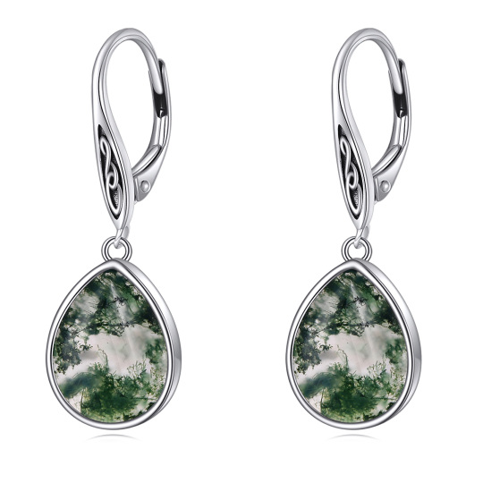 Boucles d'oreilles dormeuses en forme de goutte d'agate en argent sterling