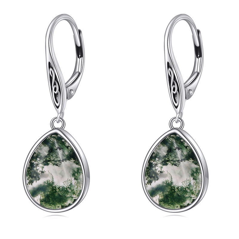 Sterling Silver Agate Drop Shape Lever-back Earrings-1