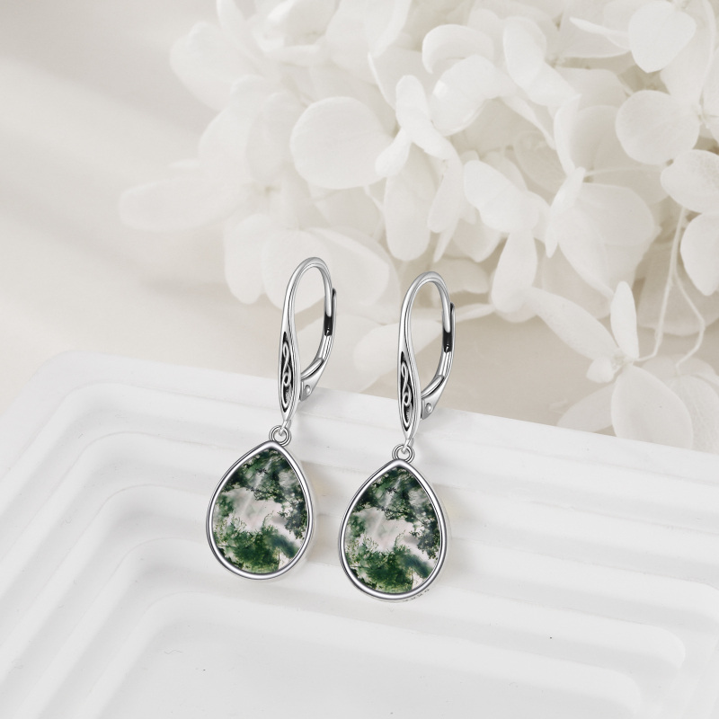 Pendientes con cierre de palanca en forma de gota de ágata de plata de ley-3