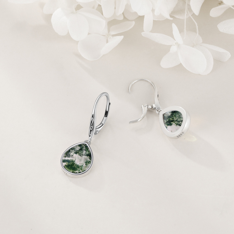 Pendientes con cierre de palanca en forma de gota de ágata de plata de ley-4