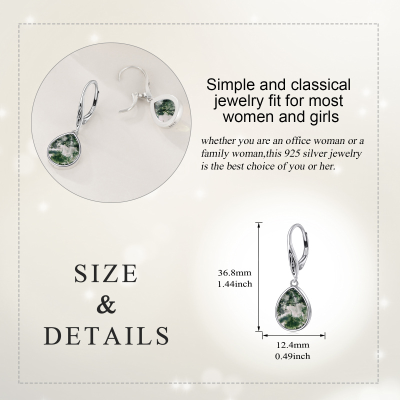 Pendientes con cierre de palanca en forma de gota de ágata de plata de ley-5