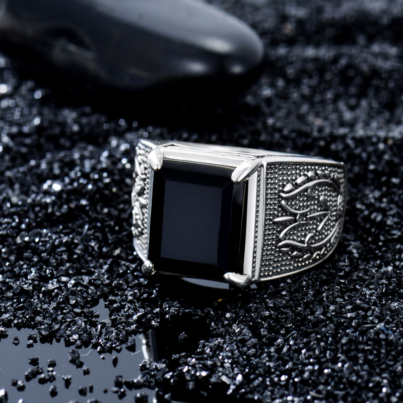 Sterling Silver Agate Father & Son Ring for Men-3