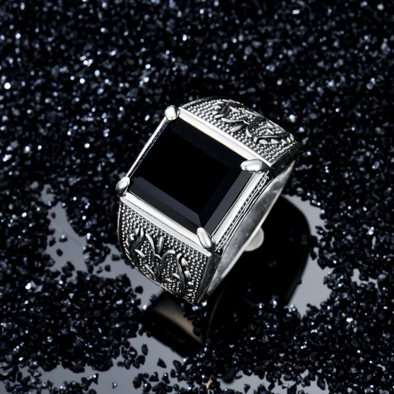 Sterling Silver Agate Father & Son Ring for Men-4