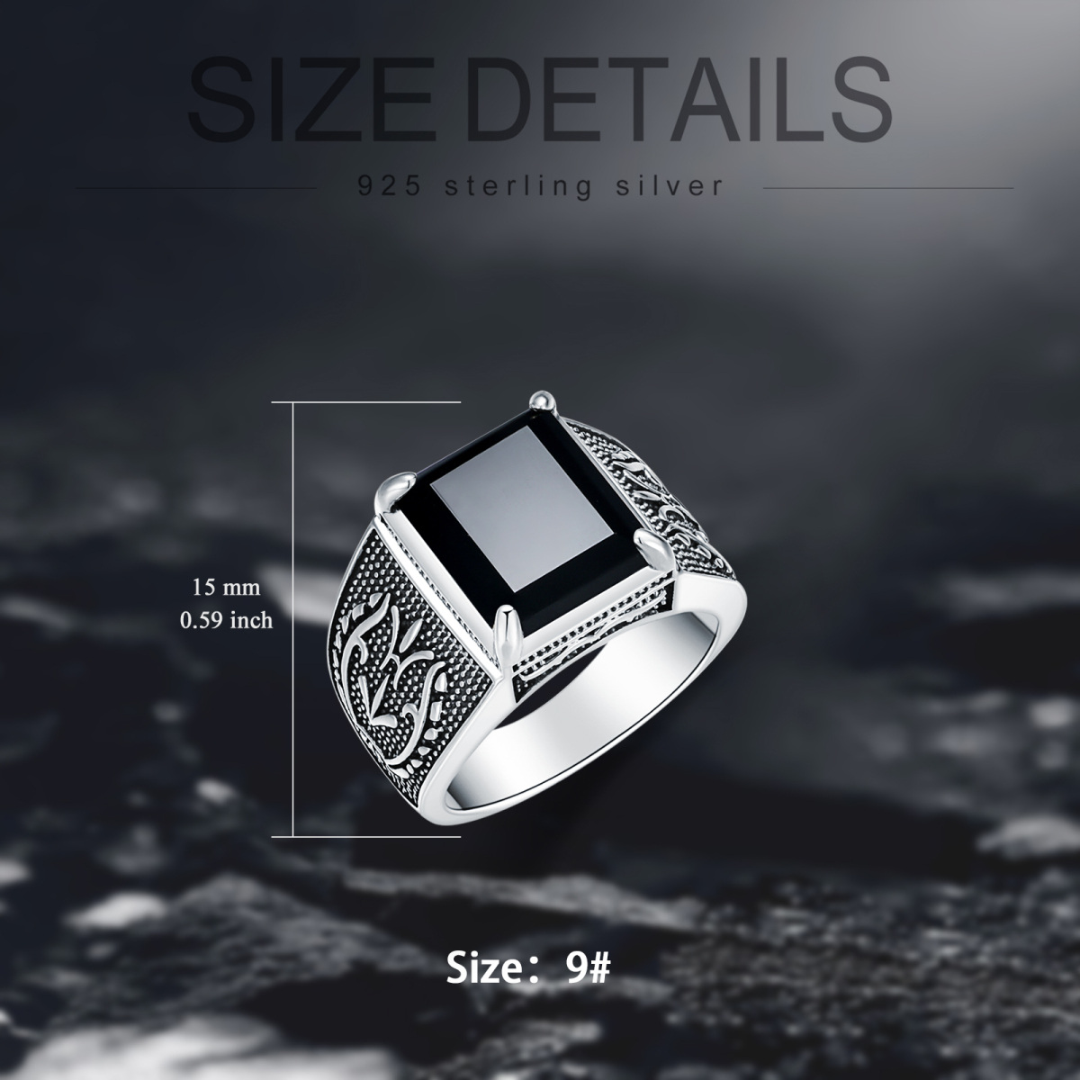 Bague père et fils en argent Sterling Agate pour hommes-5