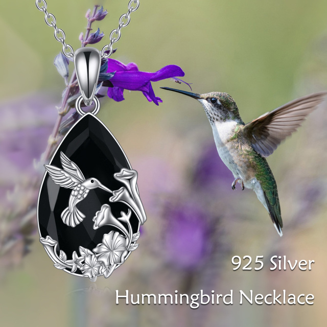 Sterling Silver Agate Hummingbird Pendant Necklace-6