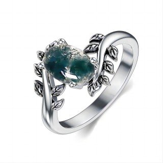 Sterling Silver Agate Leaves Ring-2