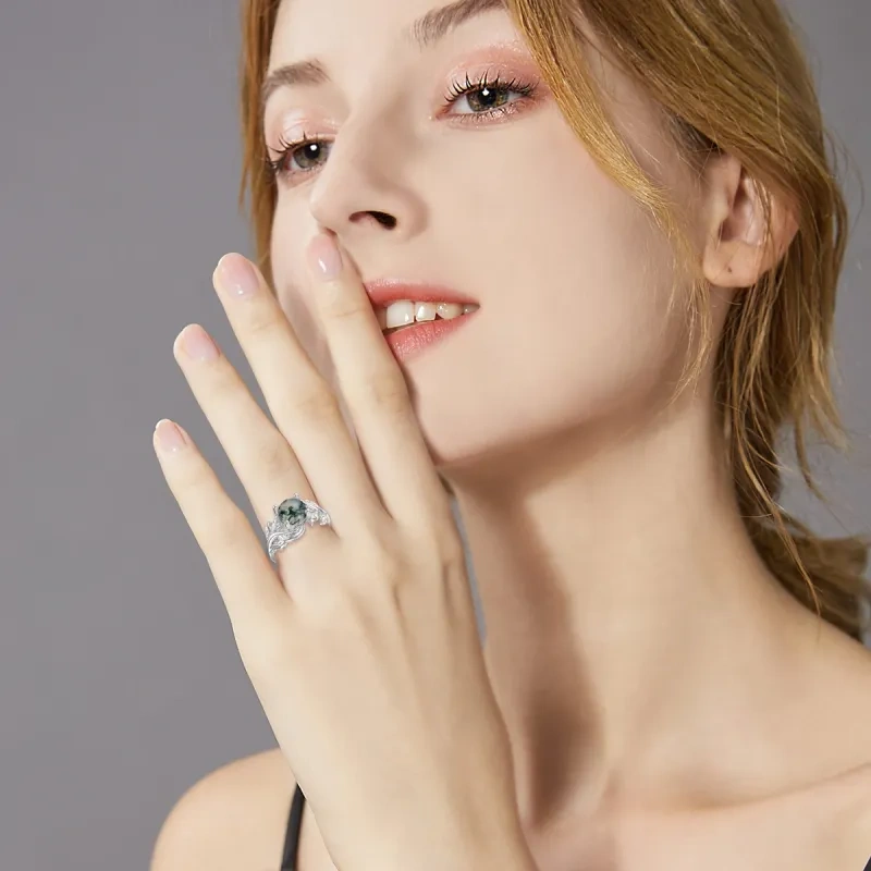 Sterling Silver Agate Round Engagement Ring-2