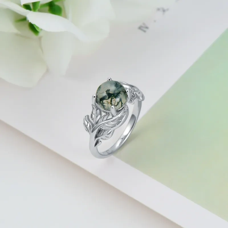 Sterling Silver Agate Round Engagement Ring-3