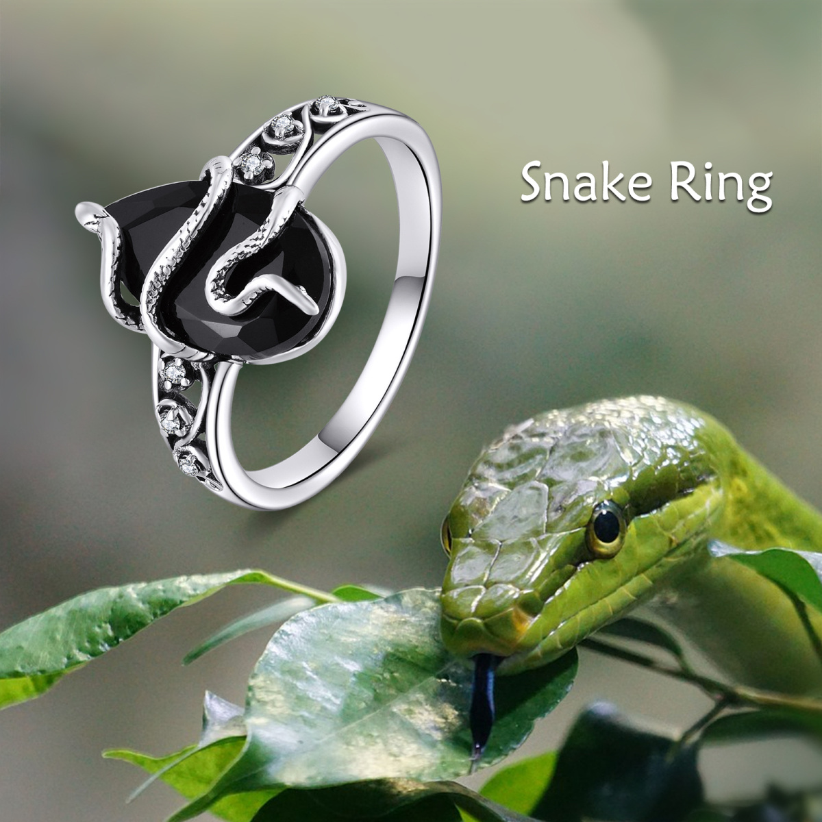 Sterling Silver Agate Snake Ring-5