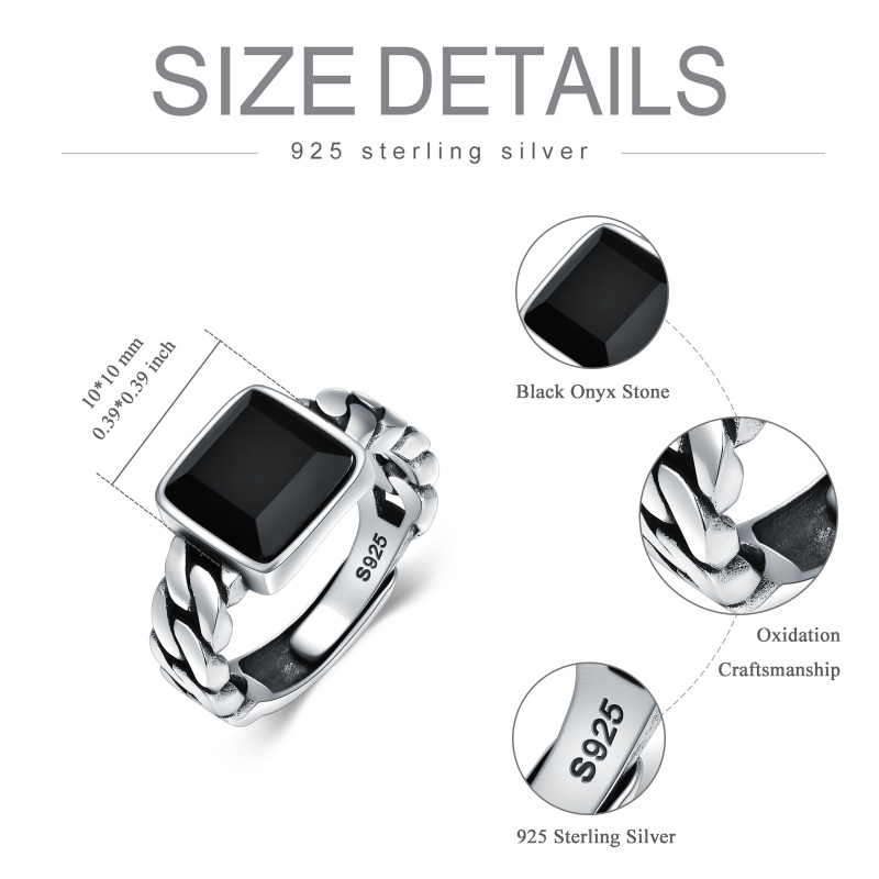 Sterling Silver Agate Square Open Ring for Men-6
