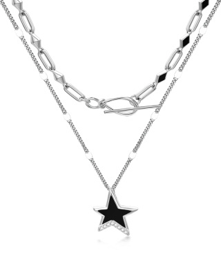 Sterling Silver Agate Stars Layered Necklace-33