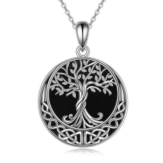 Sterling Silver Agate Tree Of Life & Celtic Knot Pendant Necklace