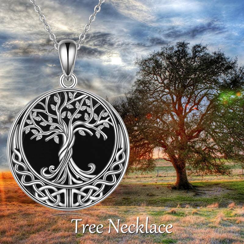 Collier en argent sterling avec pendentif agate arbre de vie et nœud celtique-3