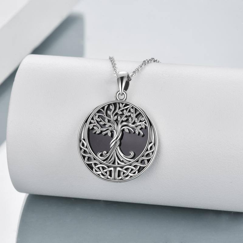 Collier en argent sterling avec pendentif agate arbre de vie et nœud celtique-4