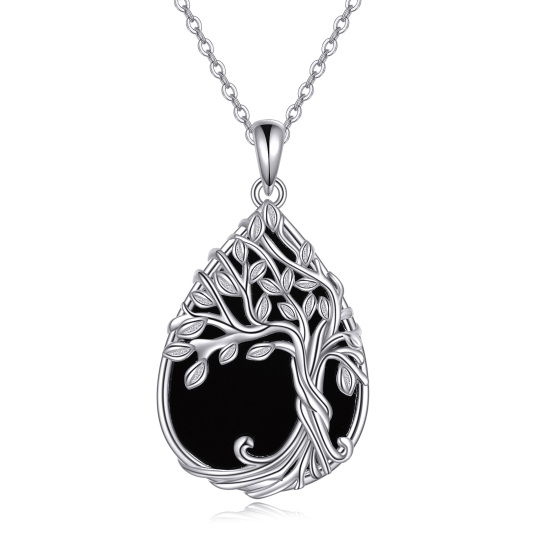 Sterling Silver Agate Tree Of Life Pendant Necklace