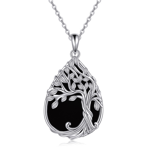 Sterling Silver Agate Tree Of Life Pendant Necklace-2