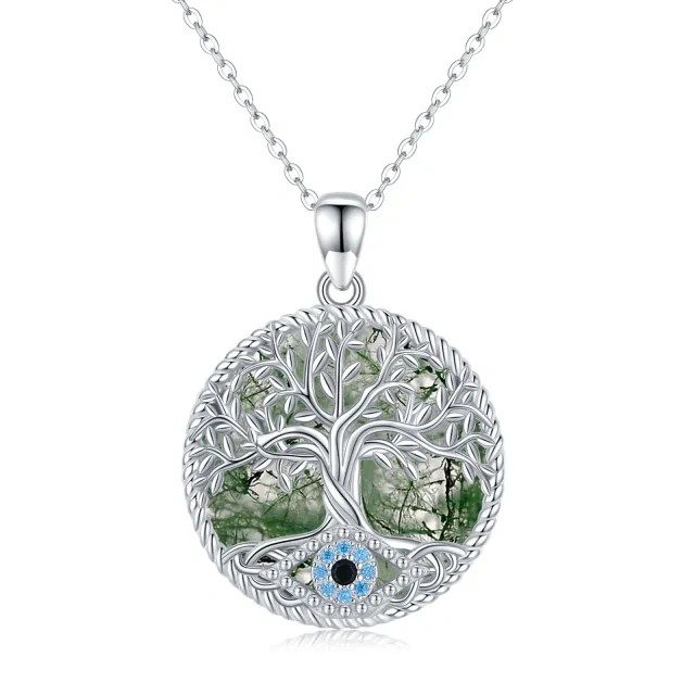 Collana con ciondolo dell'albero della vita in argento sterling e agata-1