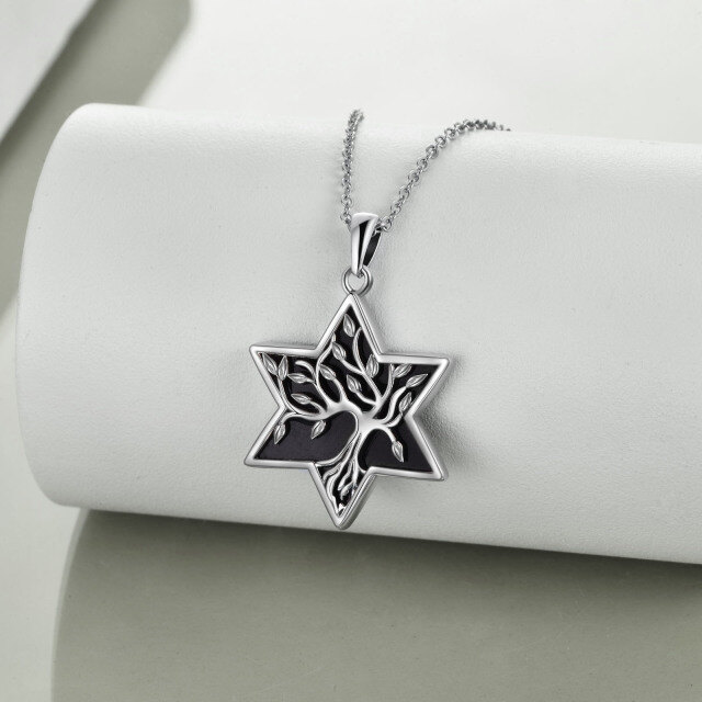 Collana con ciondolo in argento sterling con albero della vita e stella di Davide in agata-4