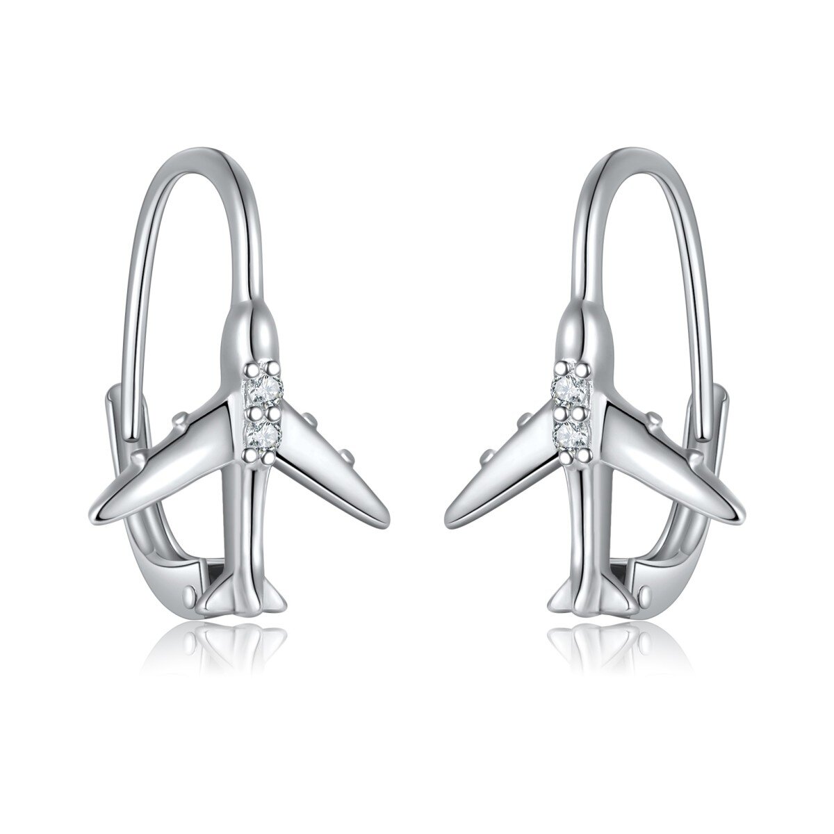 Sterling Silver Cubic Zirconia Airplane Lever-back Earrings-1