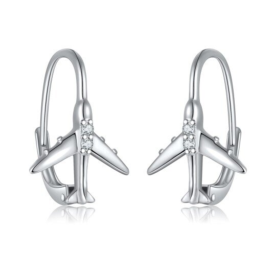 Sterling Silver Cubic Zirconia Airplane Lever-back Earrings