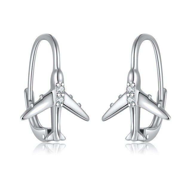 Sterling Silver Cubic Zirconia Airplane Lever-back Earrings-1