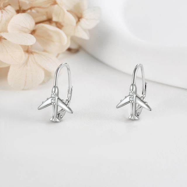 Sterling Silver Cubic Zirconia Airplane Lever-back Earrings-3