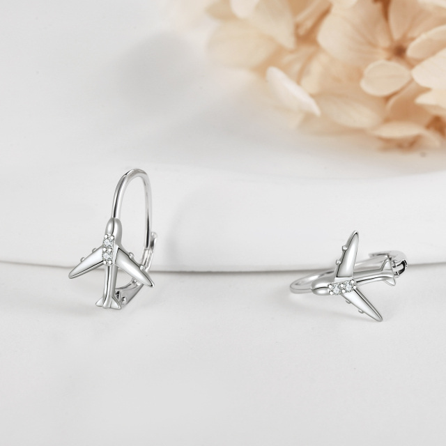 Boucles d'oreilles à levier en argent sterling et zircone cubique en forme d'avion-4