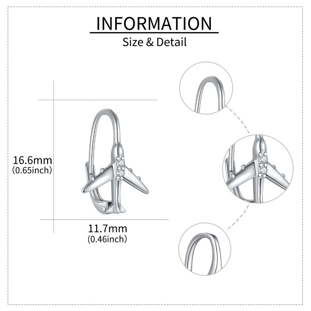 Orecchini a leva con zirconi cubici in argento sterling a forma di aereo-5