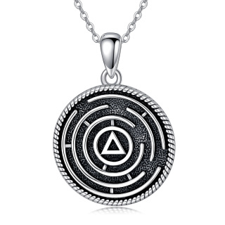 Sterling Silver Alcoholics Anonymous & Round Pendant Necklace-39