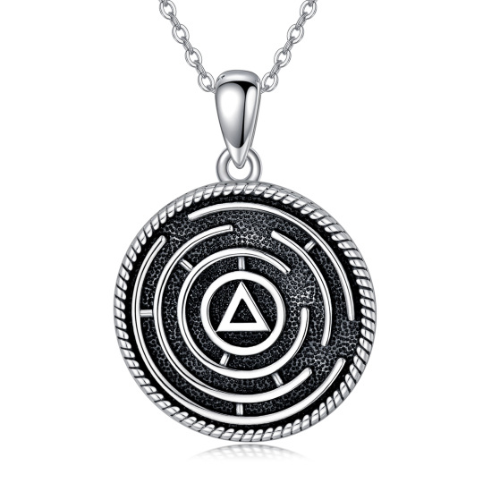 Sterling Silver Alcoholics Anonymous & Round Pendant Necklace