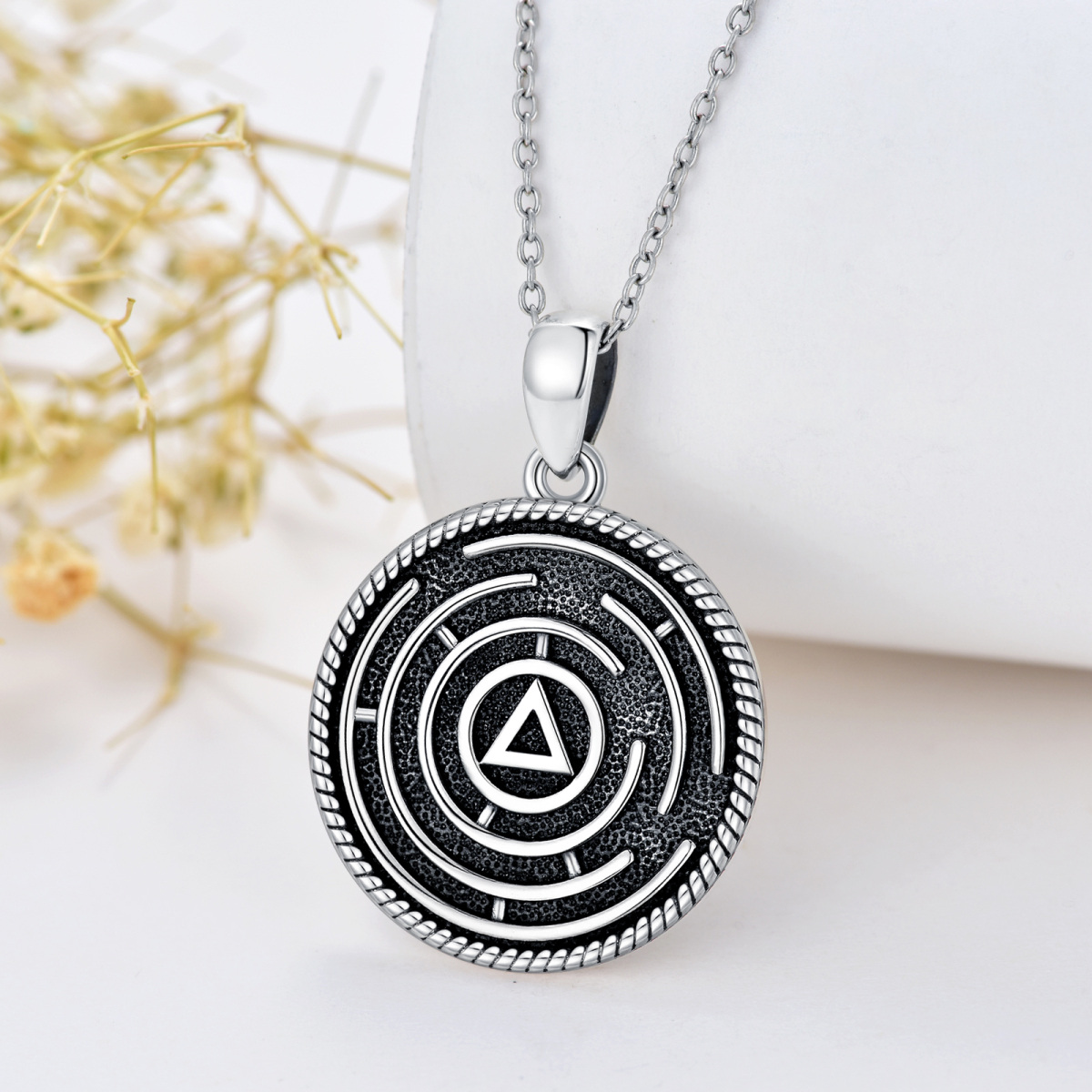 Sterling Silver Alcoholics Anonymous & Round Pendant Necklace-3