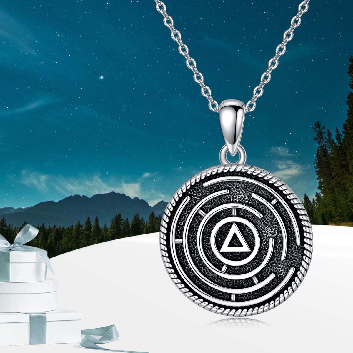 Sterling Silver Alcoholics Anonymous & Round Pendant Necklace-6