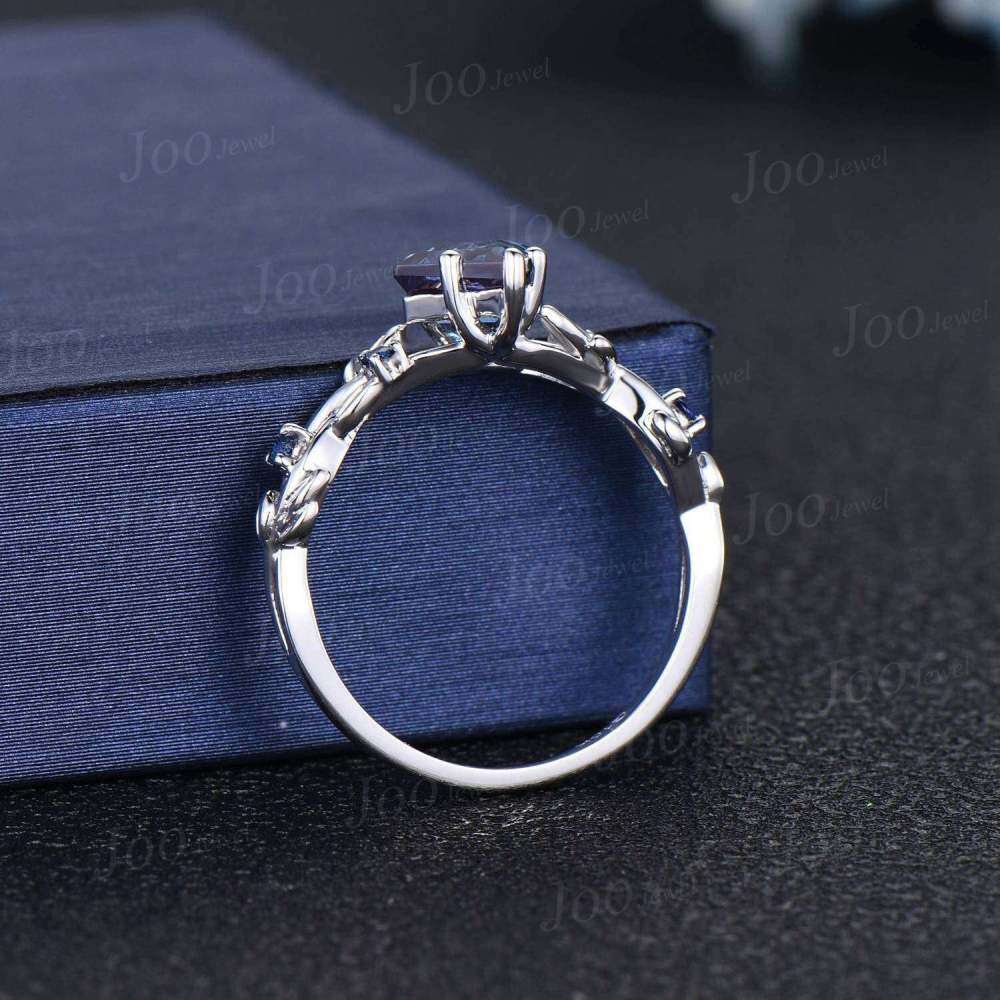 Sterling Silver Alexandrite Moissanite Personalized Engraving Couple Engagement Ring For Women-4