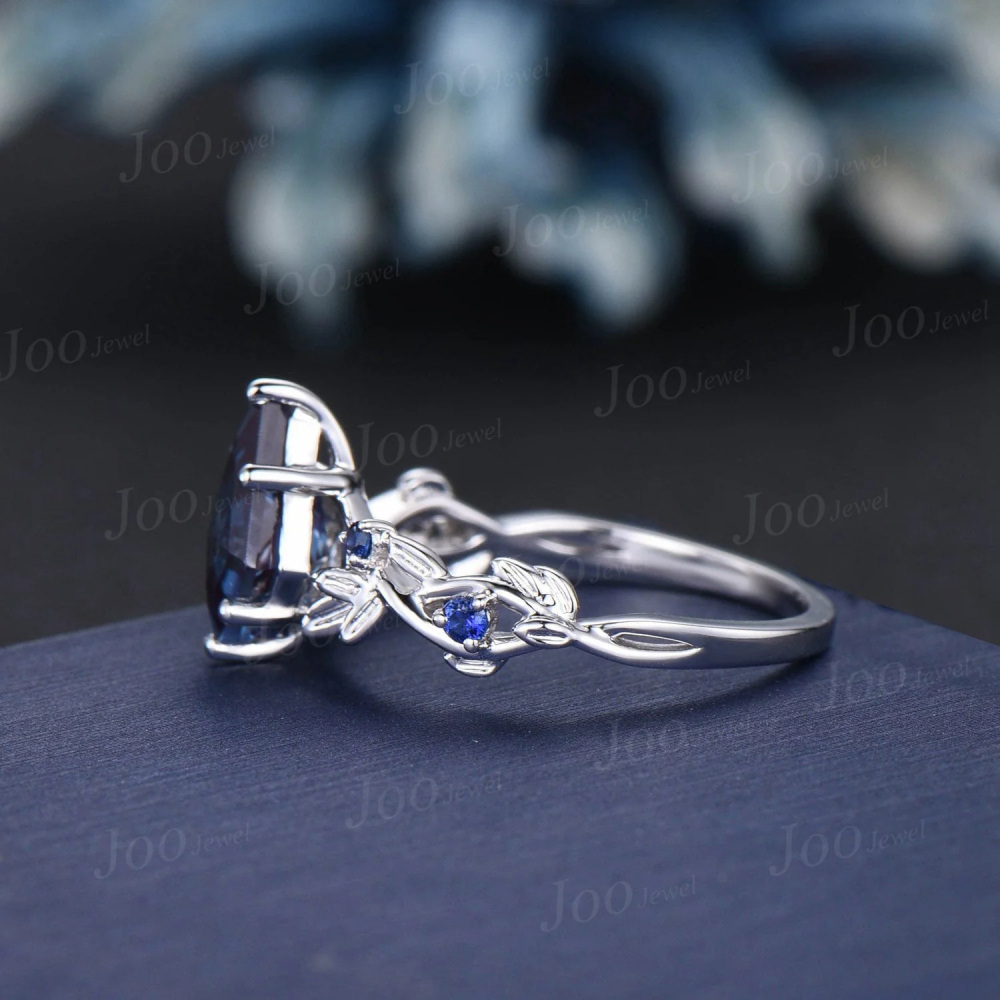 Sterling Silver Alexandrite Moissanite Personalized Engraving Couple Engagement Ring For Women-5