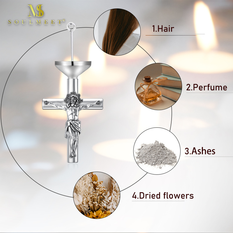 قلادة من الفضة الاسترلينية على شكل جرة رماد تحمل صورة الله والصليب-8