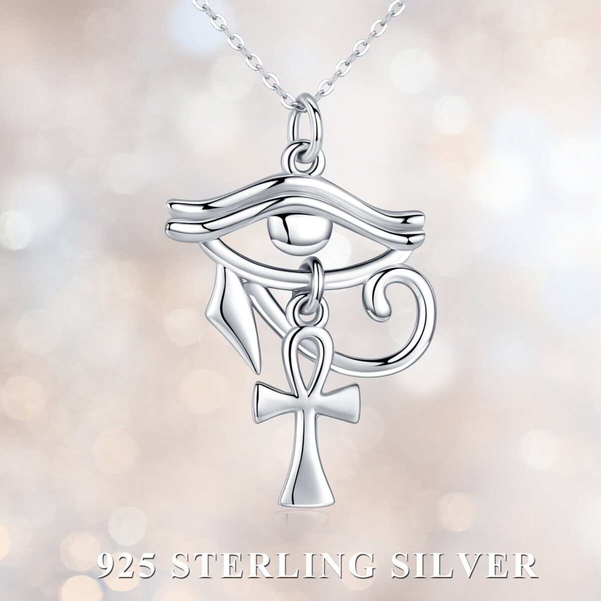 Sterling Silber Allah & Auge des Horus Anhänger Halskette-3