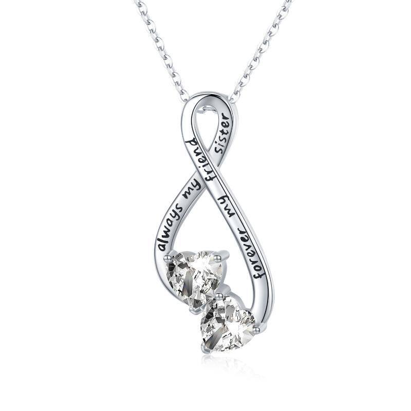 Sterling Silver Cubic Zirconia Infinity Symbol Pendant Necklace with Engraved Word-1