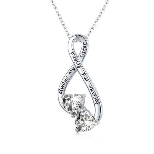 Sterling Silver Cubic Zirconia Infinity Symbol Pendant Necklace with Engraved Word