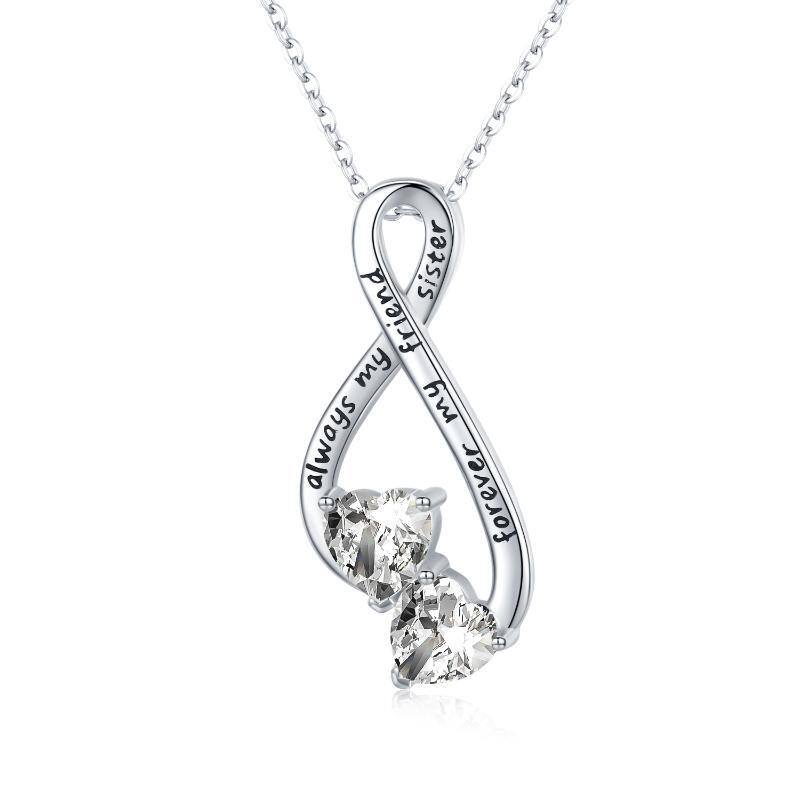Sterling Silver Cubic Zirconia Infinity Symbol Pendant Necklace with Engraved Word-18