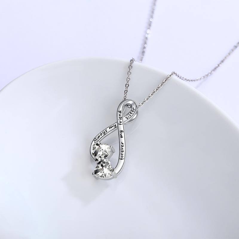 Sterling Silver Cubic Zirconia Infinity Symbol Pendant Necklace with Engraved Word-4