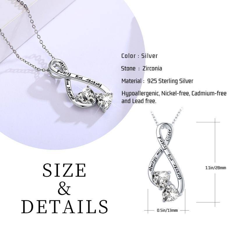 Sterling Silver Cubic Zirconia Infinity Symbol Pendant Necklace with Engraved Word-6