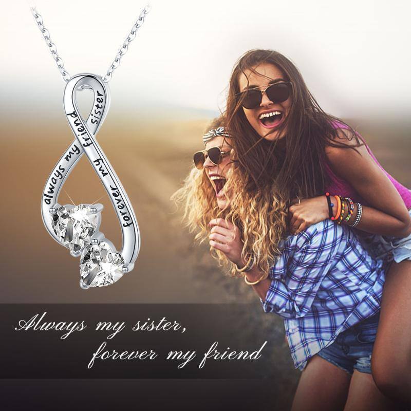 Sterling Silver Cubic Zirconia Infinity Symbol Pendant Necklace with Engraved Word-7