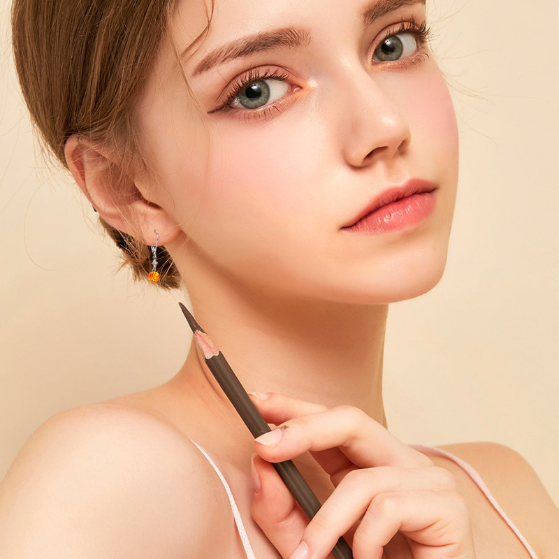 Srebrne, okrągłe kolczyki z bursztynowymi cyrkoniami z dźwignią dla kobiet-2