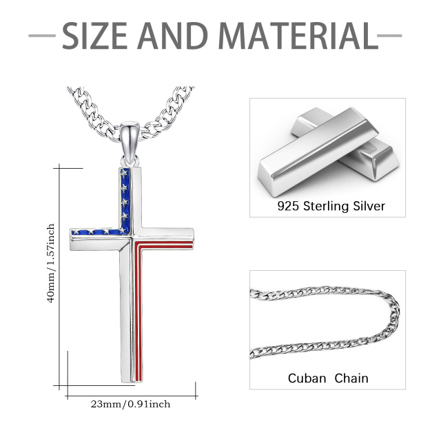 Sterling Silver American Flag & Cross Pendant Necklace-5