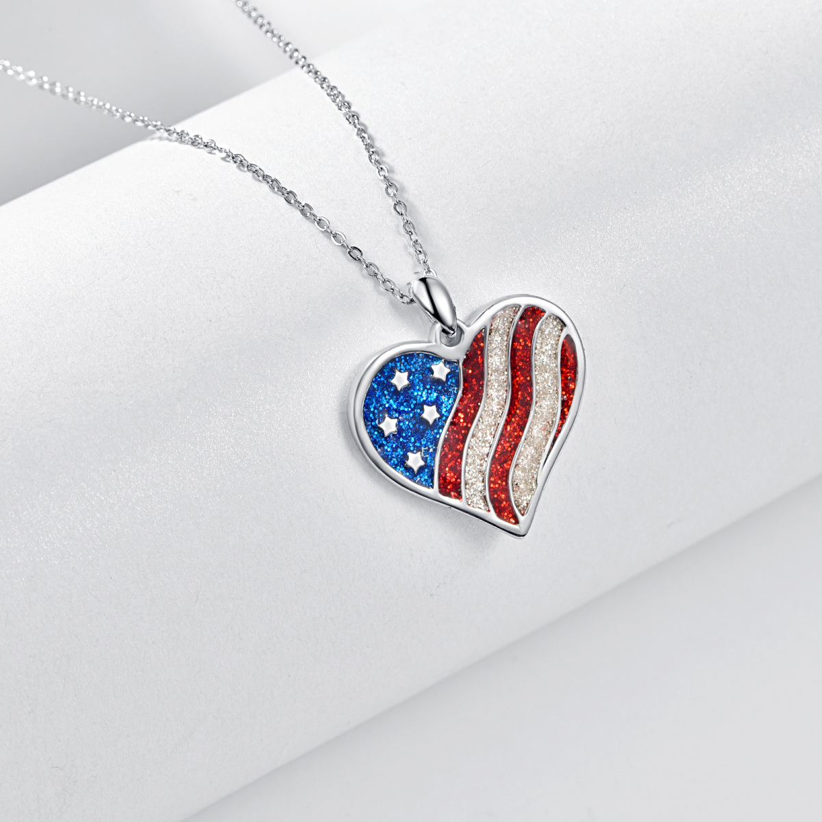 Collar de plata de ley con bandera americana y colgante de corazón-5